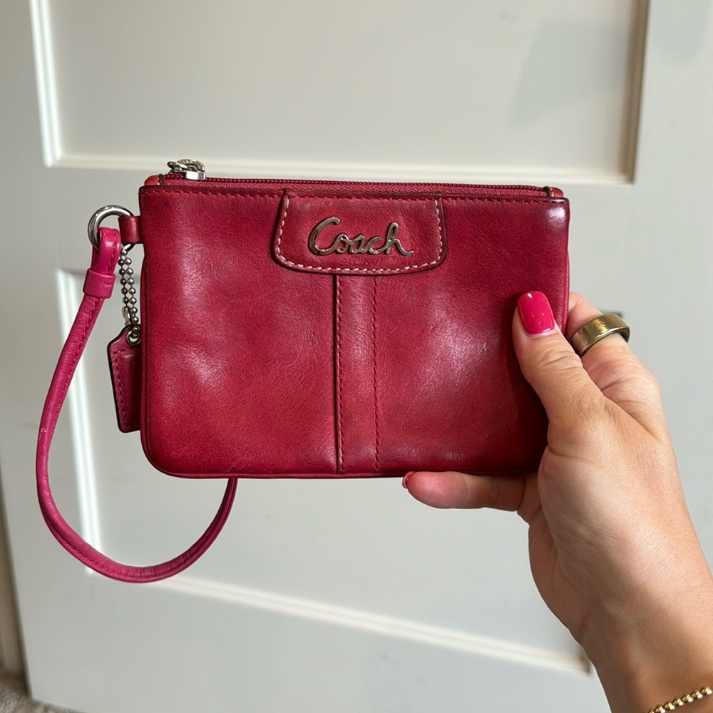 Coach pink leather mini wristlet